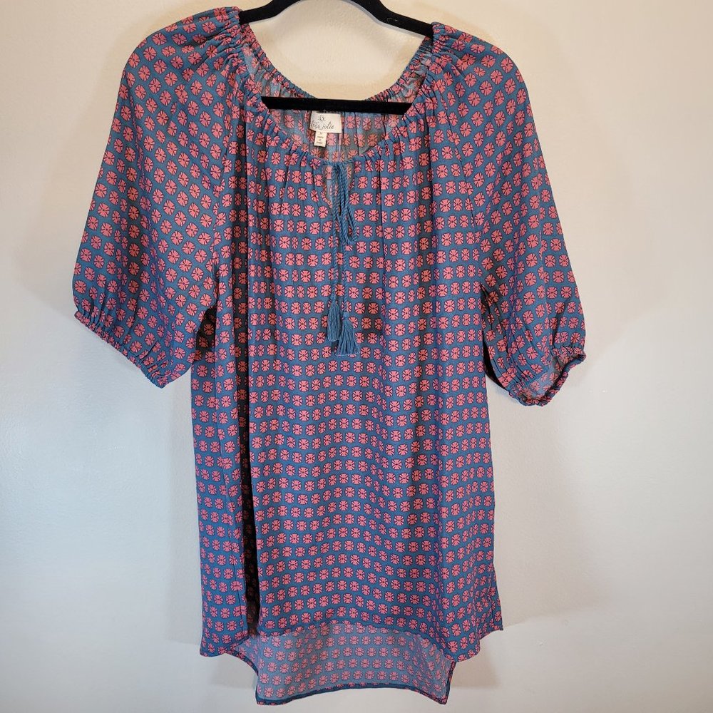 NWT TRES JOLIE Boho Tassel Tunic Short Sleeve